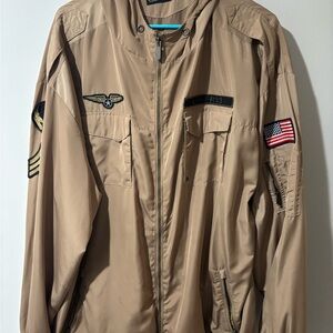 Tan Military Field lightweight Jacket with hood and patches